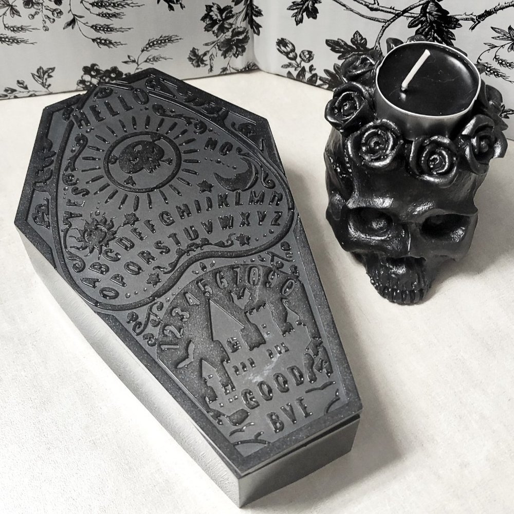 Large Ouija Board Coffin Jewelry Box • Black Resin Gothic Coffin Storage Box